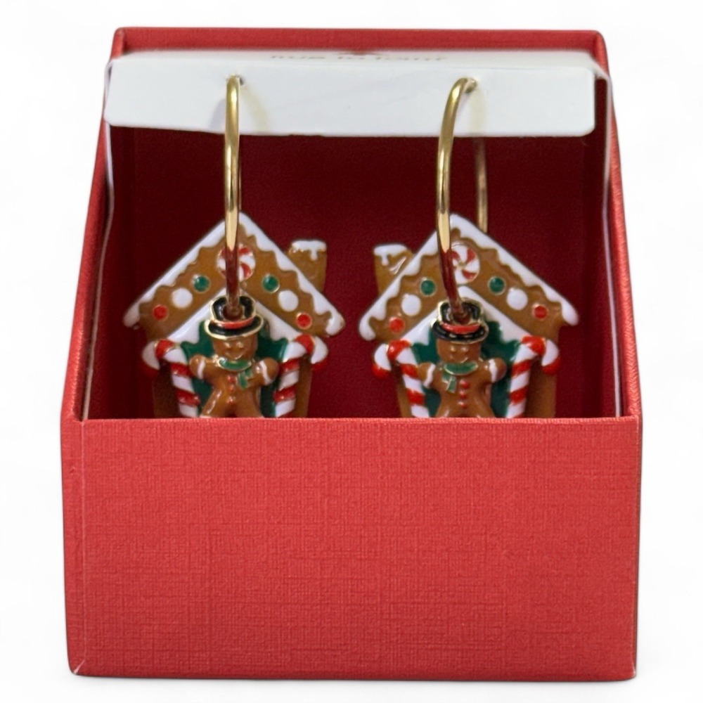True to Form Gingerbread House Earrings Gold Enamel Holiday Christmas